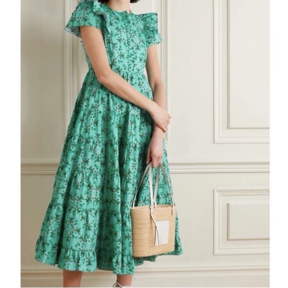 Cefinn Sawyer Midi Dress Green Floral Fit & Flare Size 4 Work Wedding Guest